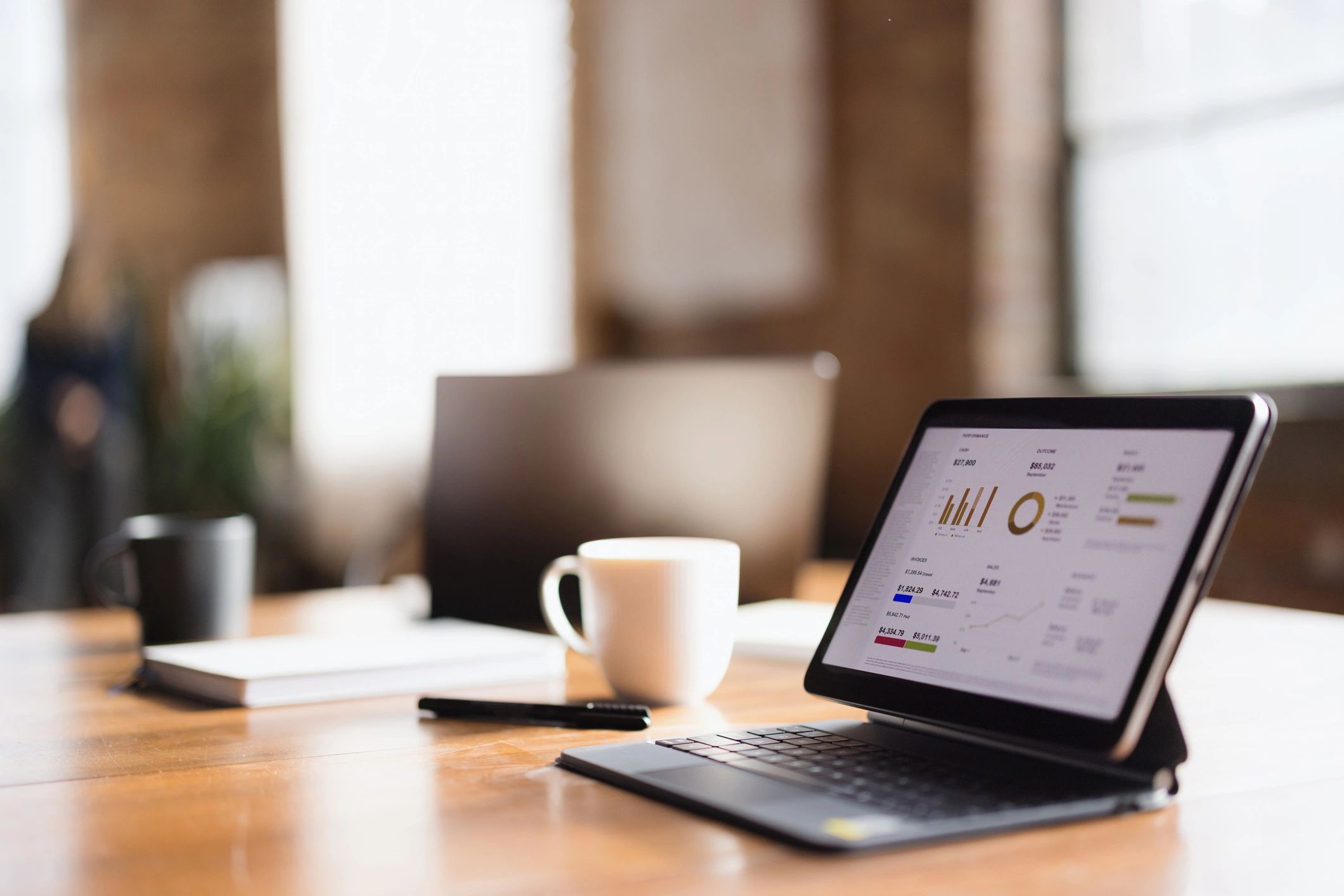 Digital analytics chart on tablet for social media strategy