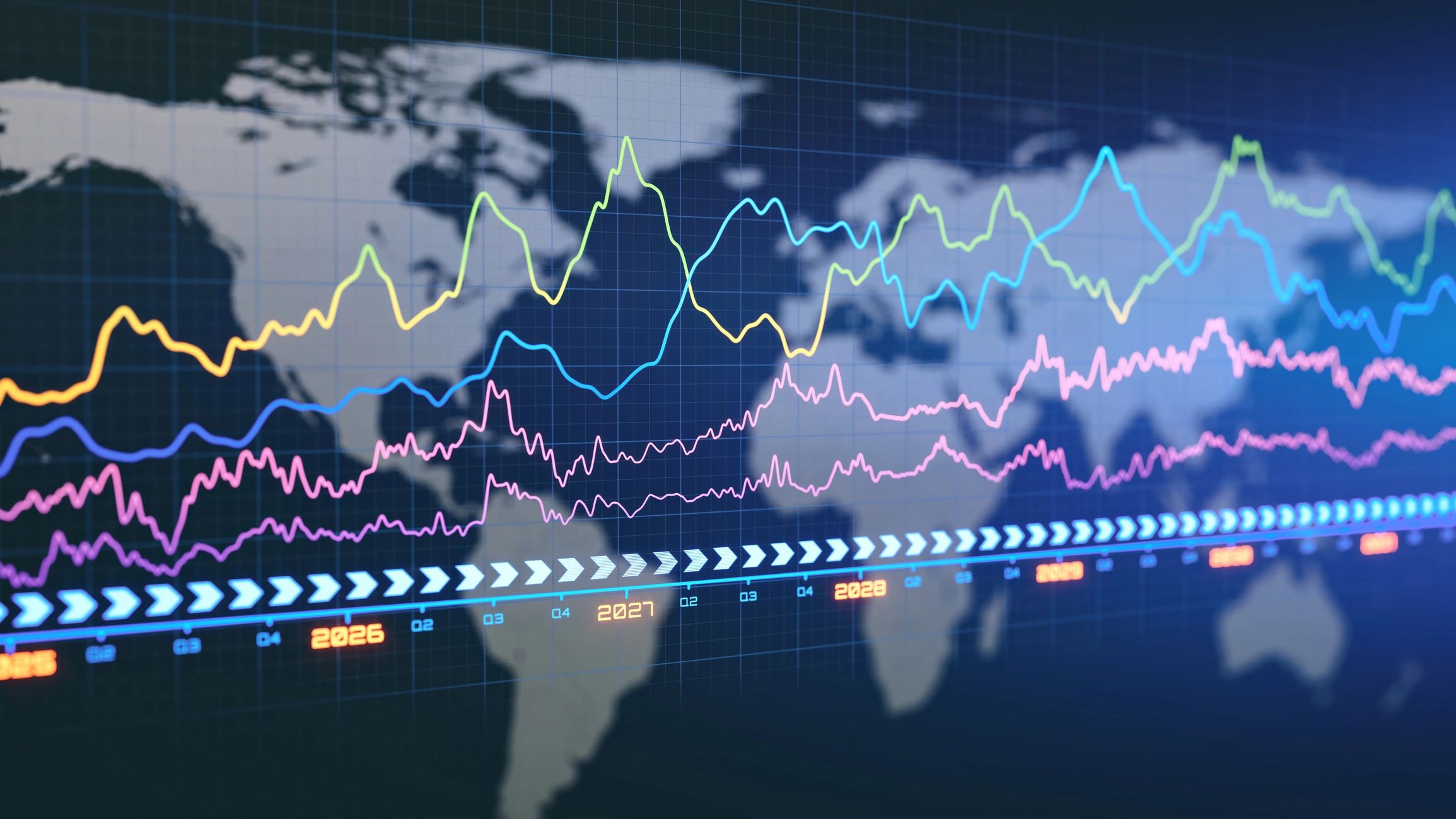 Performance dashboard with graphs and world map